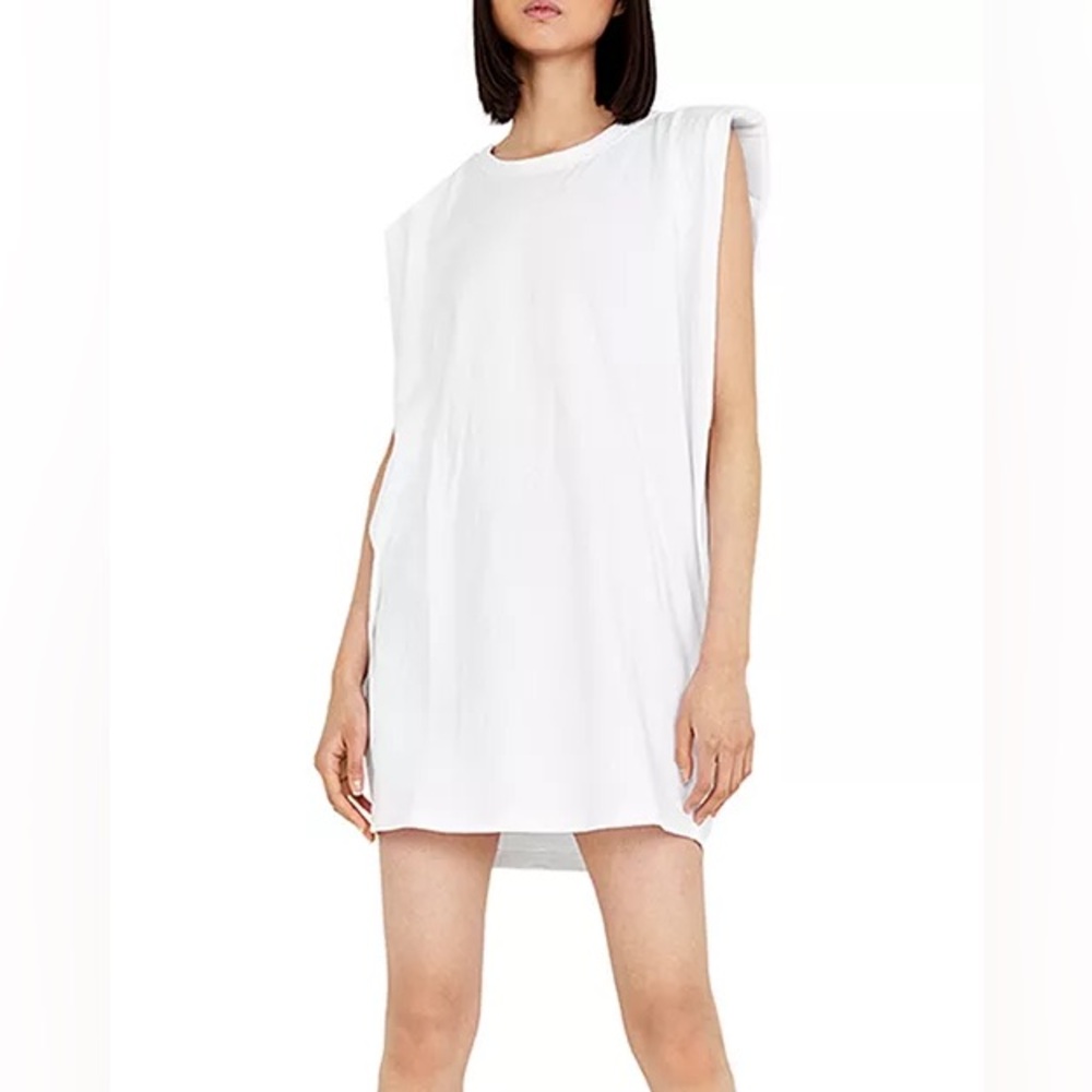 BARDOT Toni Shoulder Pad Cotton Minidress In Orchid white in size M